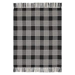 Eston Black Plaid Cotton Blend Throw Blanket