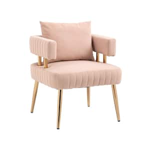 Pink Velvet Modern Accent Chair Upholstered Arm Chair Side Chair with Metal Legs