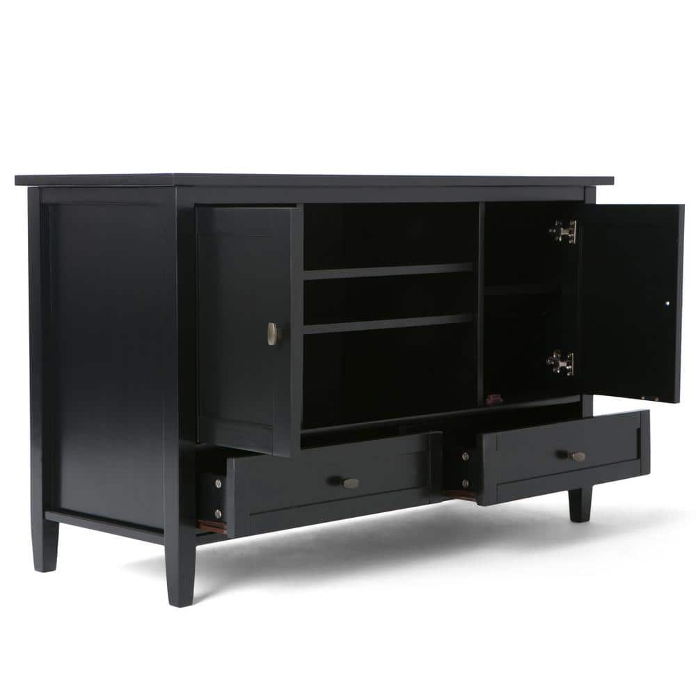 Black Solid Wood TV Media Stand with Cabinets for 50-inch TVs