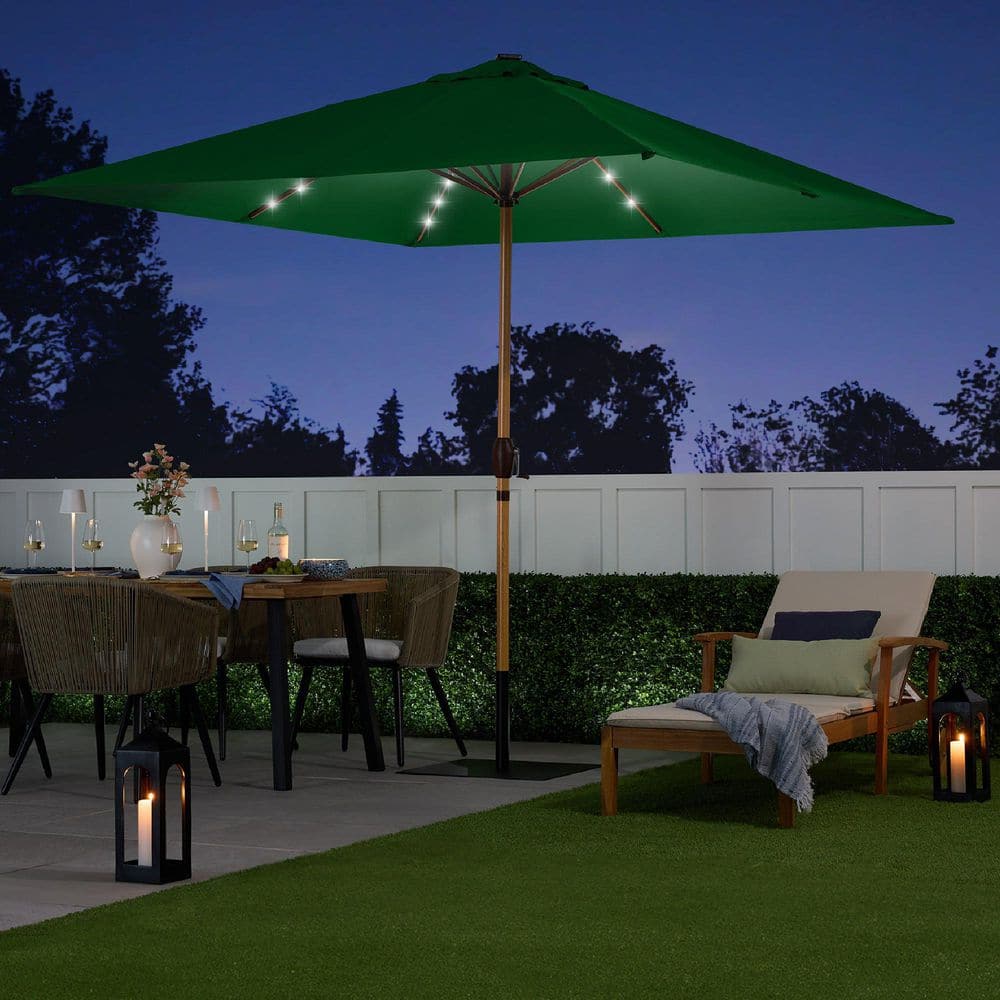 9ft Green Solar LED Lighted Market Patio Umbrella with Metal Pole