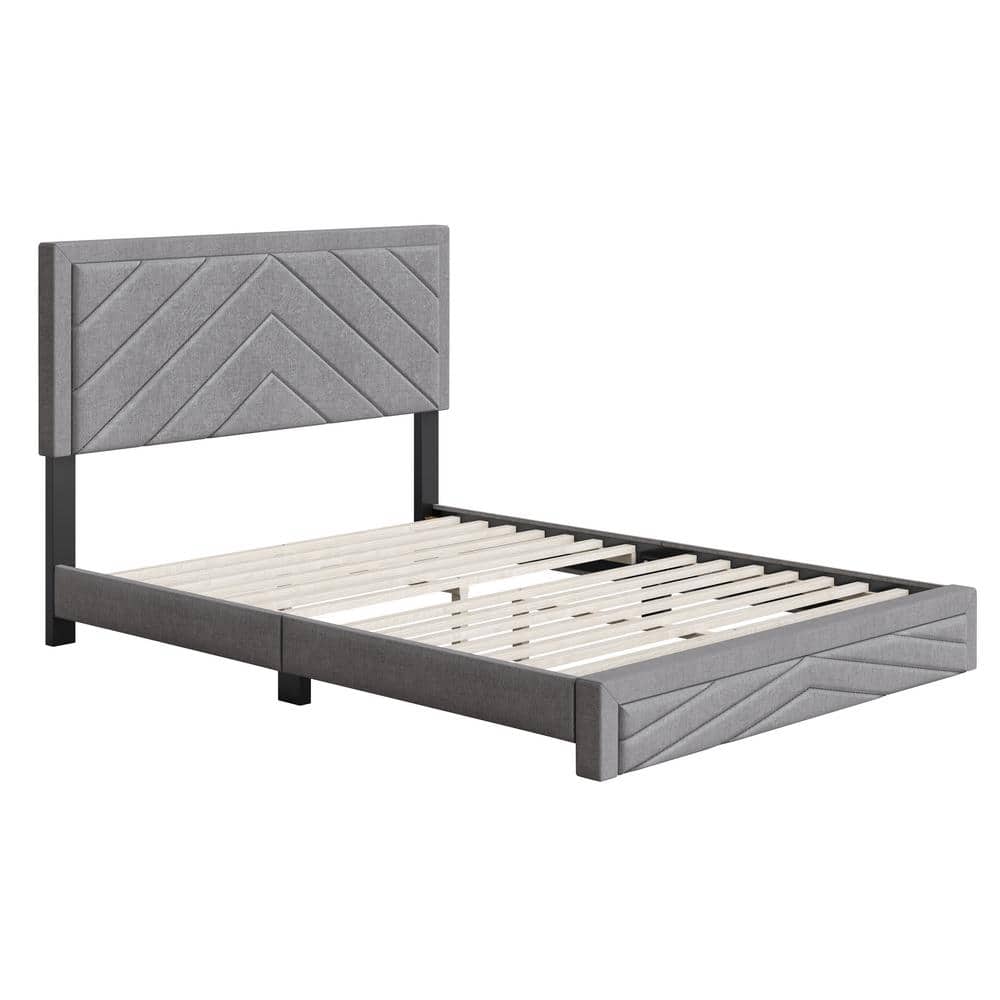 Barcelona Diagonal Linen Upholstered Full Bed with Birch Slats