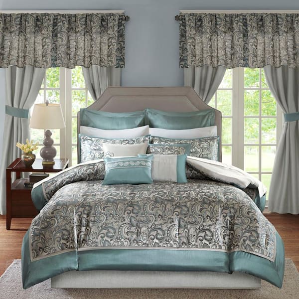 MADISON PARK ESSENTIALS Cadence Teal Polyester Queen Comforter Set