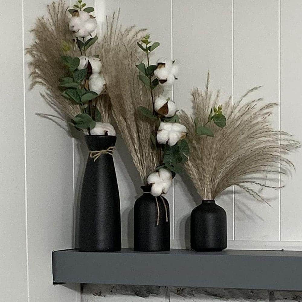 8.3 in. H Cylinder Black Ceramic Decorative vase Set-3, Small vase