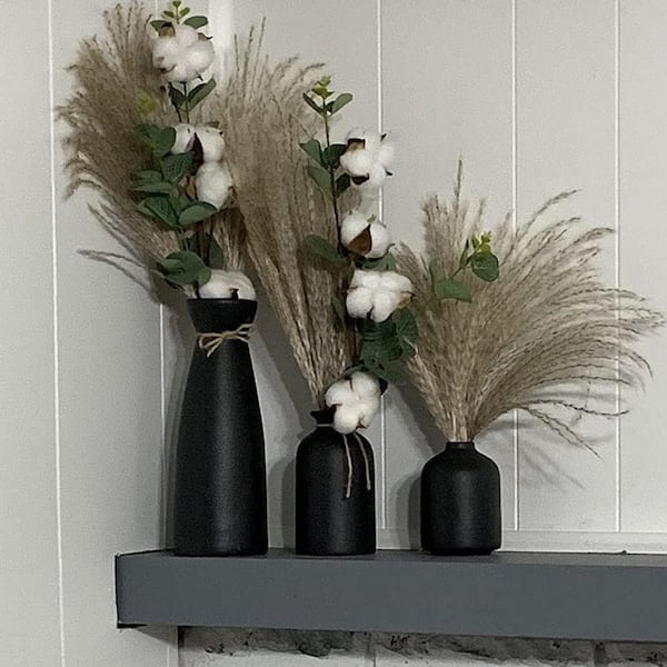 8.3 in. H Cylinder Black Ceramic Decorative vase Set-3, Small vase