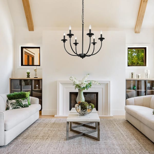 LNC Black Farmhouse Candle Chandelier Light Luraca 6-Light Modern