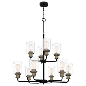 Cox 10-Light Matte Black Chandelier with Clear Glass