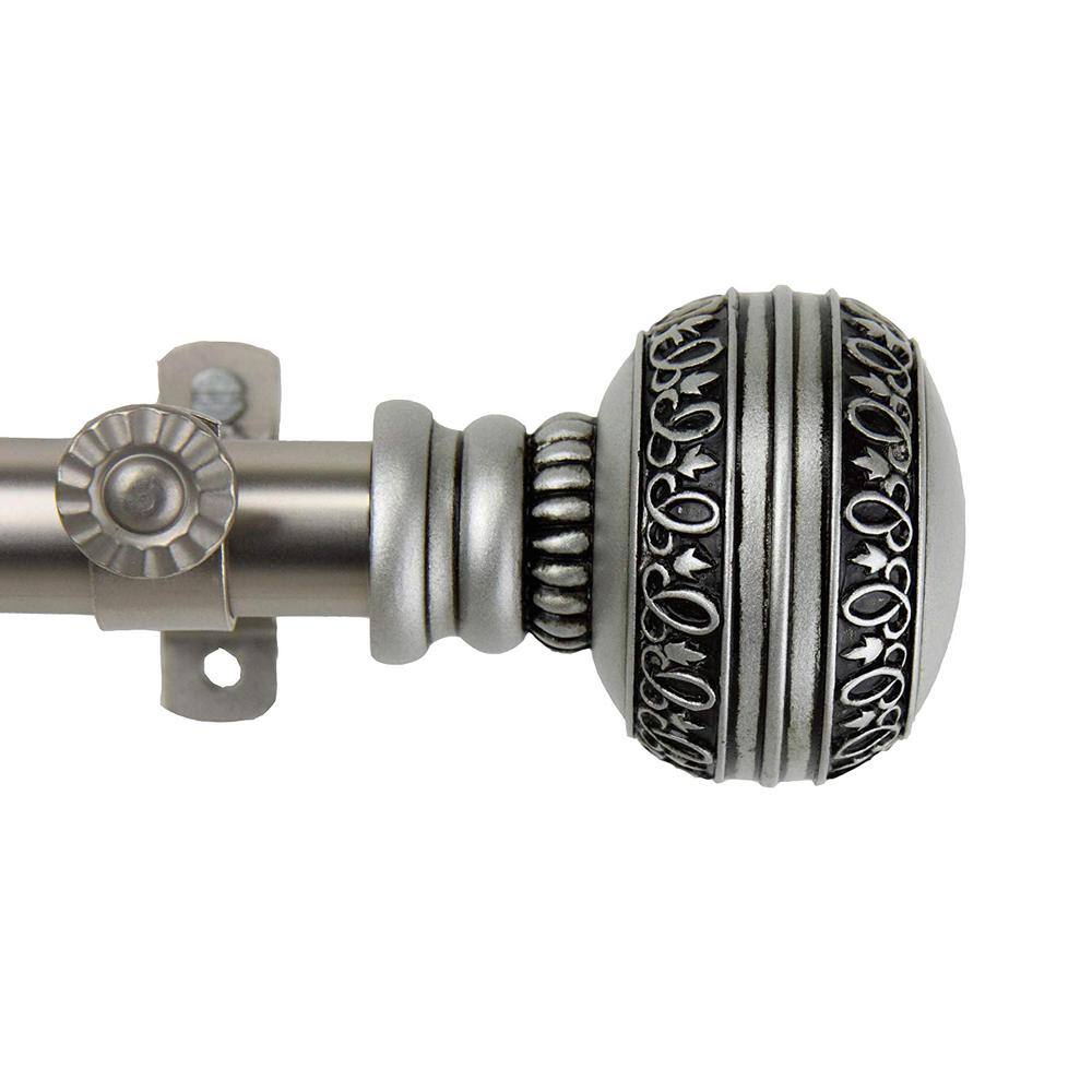 Satin Nickel Adjustable Curtain Rod with Ornate Finials