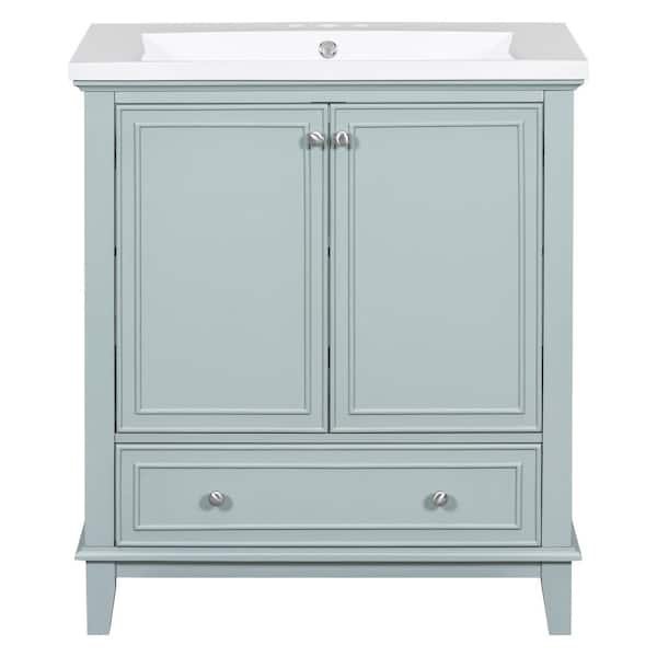 30 in. W x 18 in. D x 34.8 in. H Single Sink Freestanding Sage Bath Vanity with White Ceramic Top and Drawer