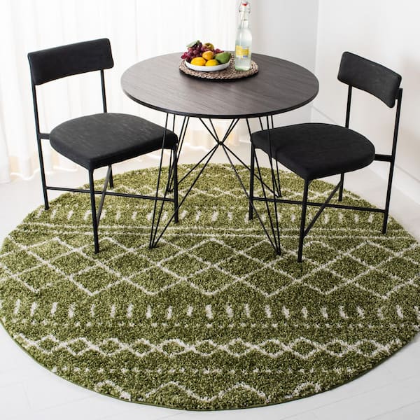Arizona Shag Green/Ivory 3 ft. x 3 ft. Geometric Lodge Round Area Rug