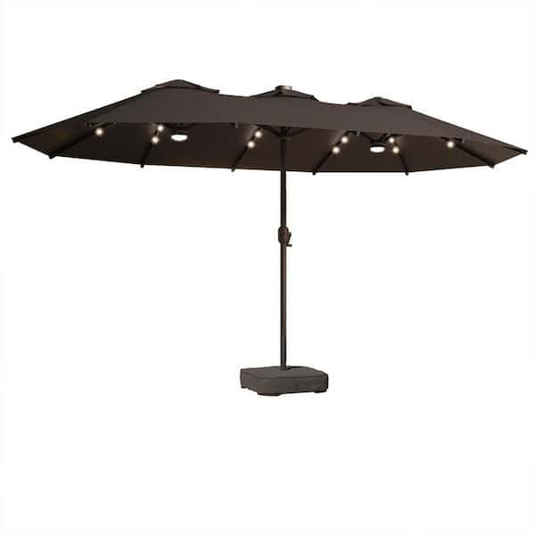Graser Double Top 14.5 ft. Steel Cantilever Outdoor Patio Umbrella with Base and Solar LED in Dark Gray
