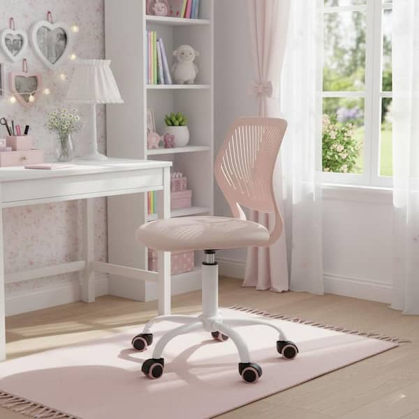 Carnation Fabric Adjustable Height Ergonomic Office Chair in Blush Pink with Breathable Back Swivel Study Computer Chair