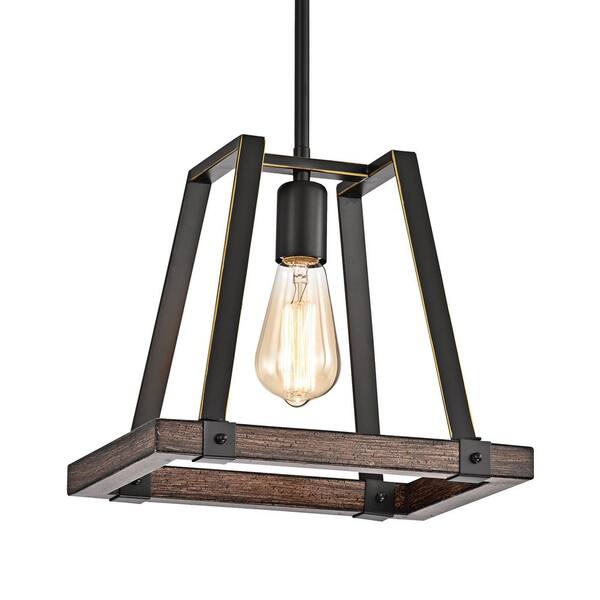 Edvivi Troy 1-Light Wood and Oil Rubbed Bronze Farmhouse Pendant