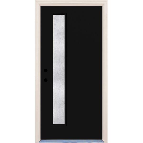 Builders Choice 36 in. x 80 in. Right-Hand Inkwell 1 Lite Rain Glass Painted Fiberglass Prehung Front Door with Brickmould