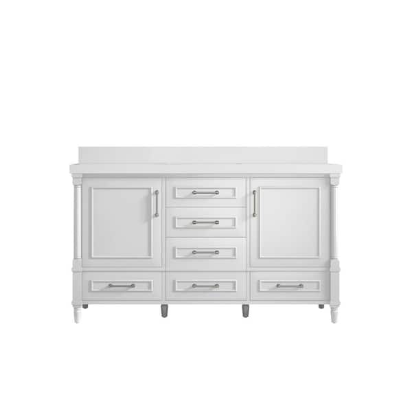 Willow Collections Hudson 60 in. W x 22 in. D x 36 in. H Single Sink Bath Vanity in White with 2 in White Quartz Top