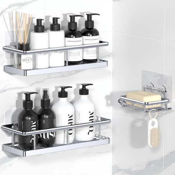 CLAVIE Hollow Out Shower Caddy Shower Rack 3-Piece Set in Silver