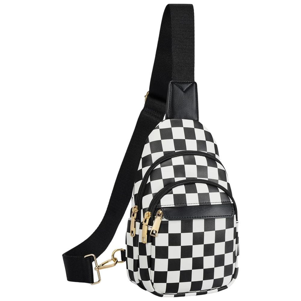 Checkered Black 10.24 in. PU Leather Small Sling Bag for Women Leather Crossbody Bags Fanny Pack Chest Bag for Travel price history on PriceWatchPro