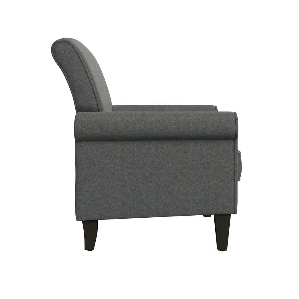 Charcoal Gray Linen Arm Chair with Wood Legs