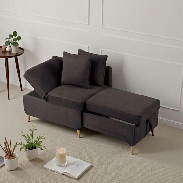 Bernie 39.0 in. Armless Fabric Modular Convertible Sofa Chair Futon in Gray and Black with 2 Pillows