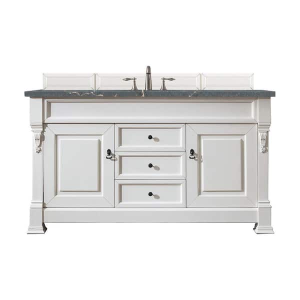 James Martin Vanities Brookfield 60.0 in. W x 23.5 in. D x 34.3 in. H Bathroom Vanity in Bright White with Parisien Bleu Silestone Quartz Top