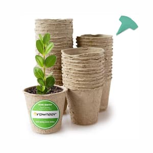 4 in. 0.05 Gal. Brown Degradable Outdoor Nursery Pots with 15 Pcs Plant Labels (30-Pack)