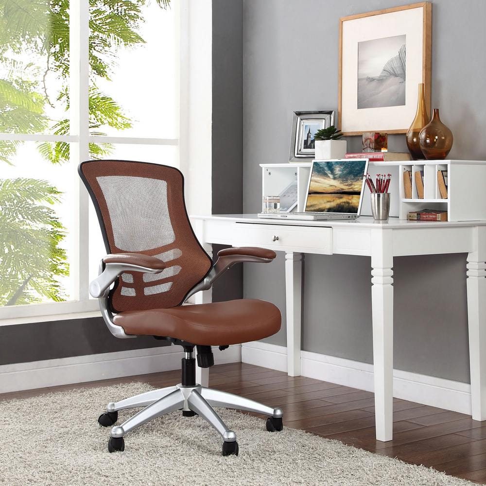 ErgoFlex Tan Leatherette and Mesh Swivel Task Chair with Adjustable Arms
