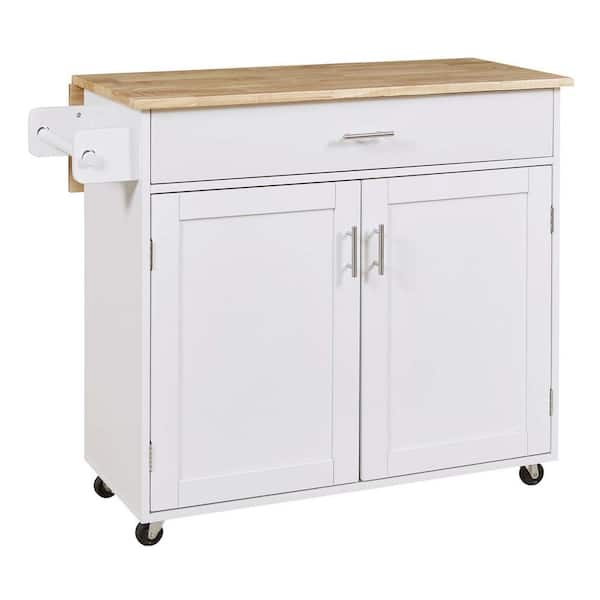 FUNKOL White Wooden 39 in. Kitchen Island with 1 Drawer, Internal ...