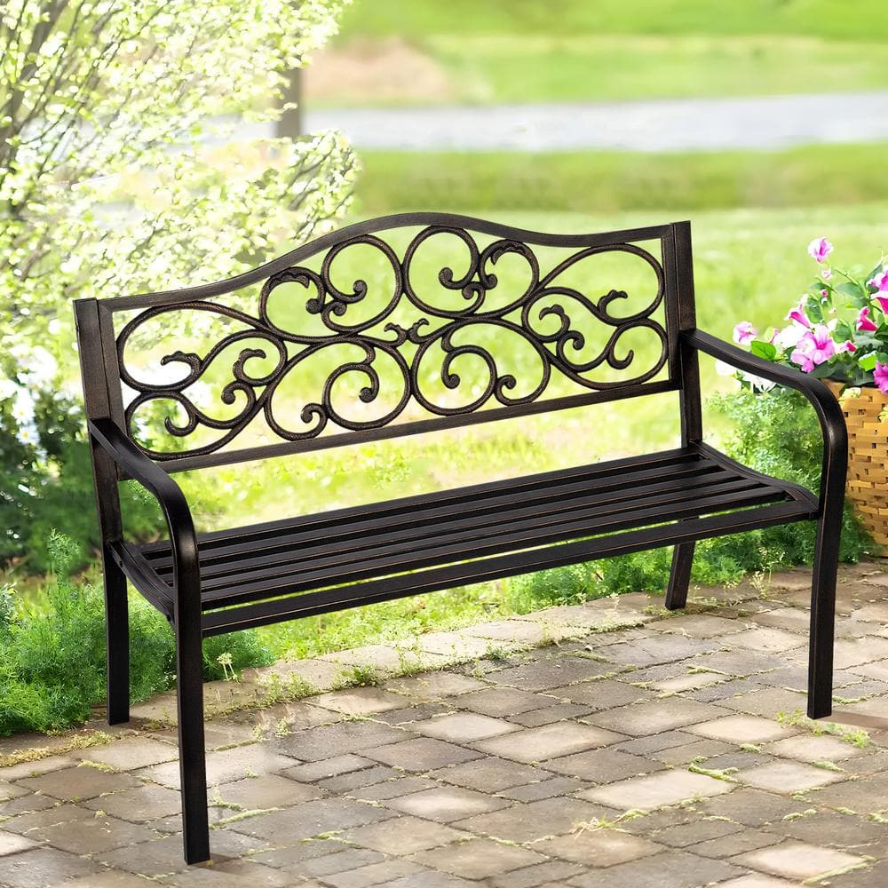 Dovelina 50 in. Metal Outdoor Garden Bench Patio Garden Bench Wave ...