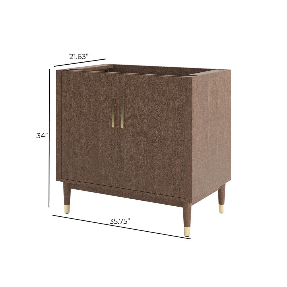 Sawyer 36" Mocha Birch Solid Wood Freestanding Bathroom Vanity Cabinet