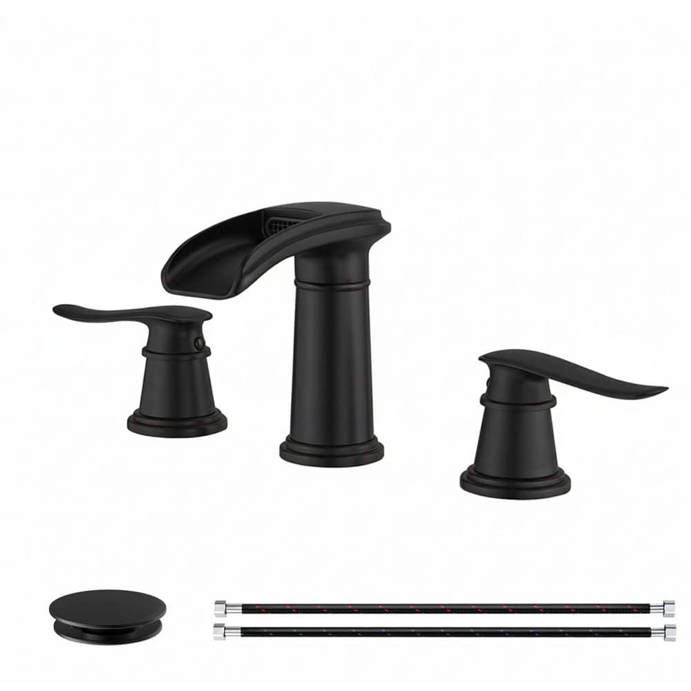 8 in. Widespread 2-Handle Waterfall Bathroom Sink Faucet with Drain Kit and Ceramic Valve in Matte Black price history on PriceWatchPro