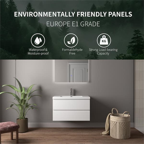 TONA Angela 36 in. Single HG. White Bath Vanity Wall-mounted