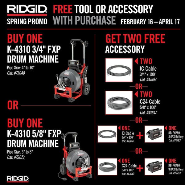 K-4310 FXP 5/8 in. Drain Cleaning Drum Machine, Includes 8-Piece Tool Set, Bag, Gloves, 2 FXP Battery-8.0 Ah and Charge