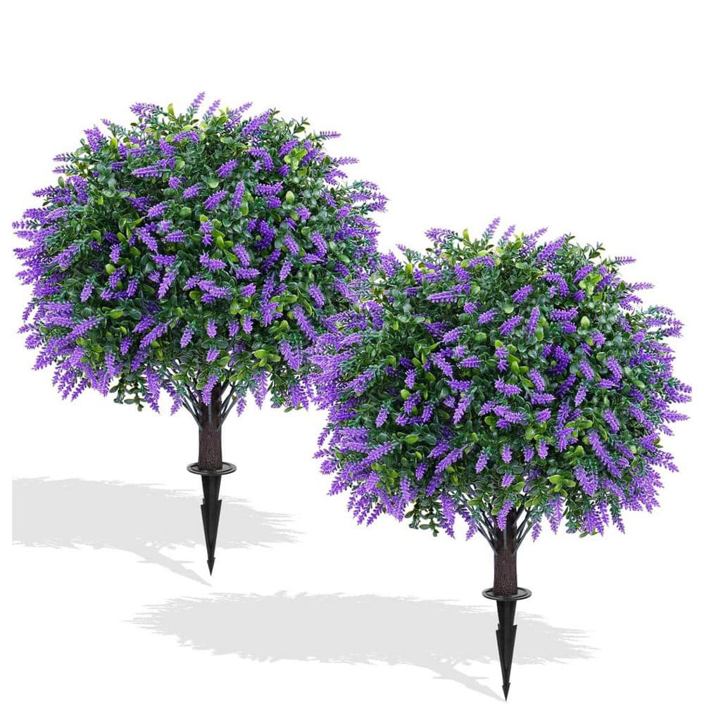 16'' Artificial Lavender Topiary Ball Trees Garden Stakes, 2-Pack