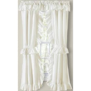 Classic Wide Ruffled Natural Polyester/Cotton Priscilla 84 in. W x 84 in. L Rod Pocket Sheer Curtain Pair