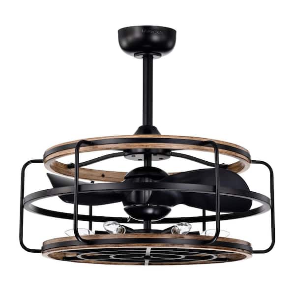 Amable 26 in. 6-Light Indoor Matte Black Finish Ceiling Fan with Light Kit and Remote