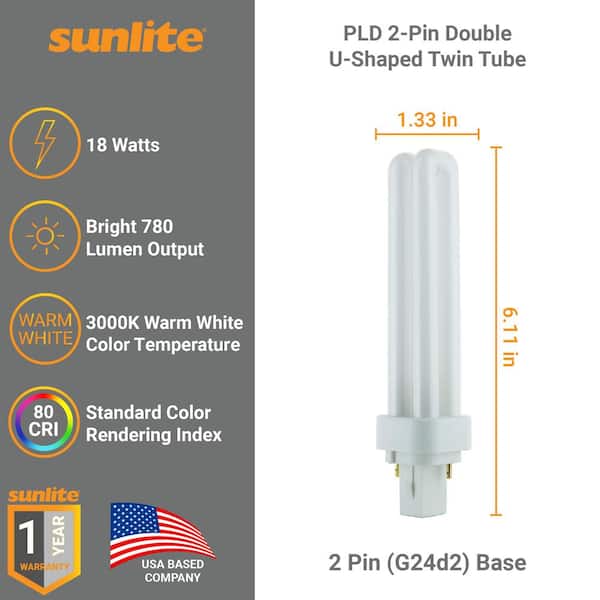 60-Watt Equivalent Twin Tube PL U-Shaped GX23 Base CFL Light Bulb in Bright Daylight, 5000K (10-Pack) 60-Watt Equivalent Twin Tube PL U-Shaped GX23 Base CFL Light Bulb in Bright Daylight, 5000K (10-Pack)
