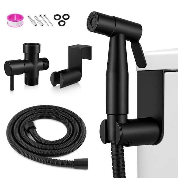 Bidet Attachment Handheld Sprayer with Adjustable Water Pressure Hose and 7/8 T-Valve, Stainless Steel, Black