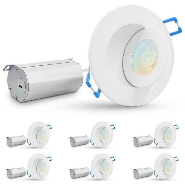 2 in. Floating Gimbal Integrated LED Recessed Light J-Box 5W 5CCT CRI90 Dimmable 38° 400 Lumens IC Rated 6 Pack