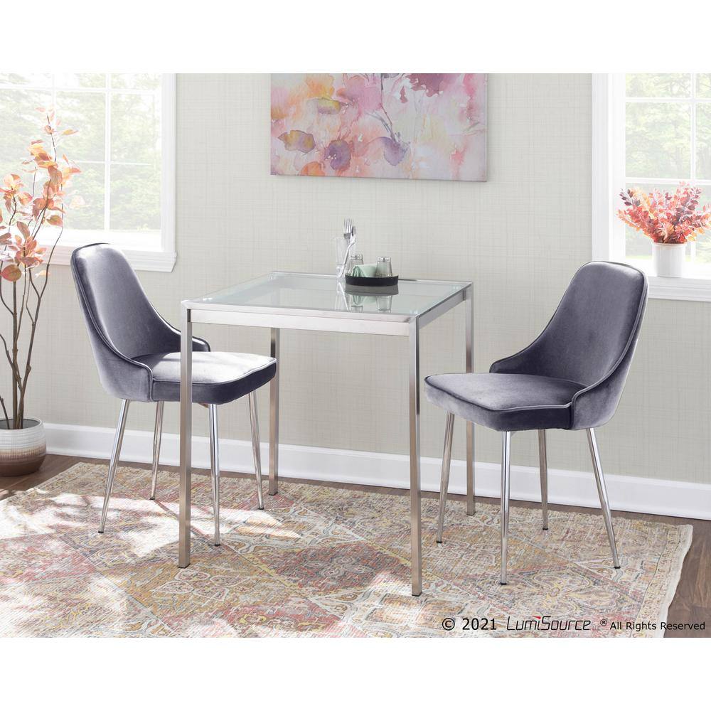 Chrome Blue Velvet Upholstered Parsons Side Chair Set