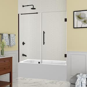 Belmore 59.25 in. to 60.25 in. x 60 in. Frameless Hinged Tub Door in Bronze