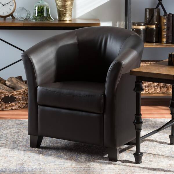 Baxton Studio Anderson Dark Brown Faux Leather Upholstered Accent Chair