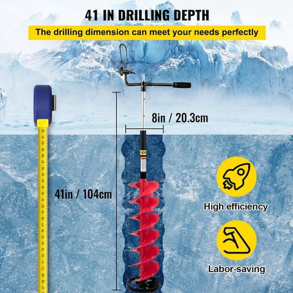 Electric Ice Auger, 8 Inch Diameter Ice Fishing Auger Drill Bit, 28 Inch  Length Nylon Ice Augers for Ice Fishing, with Positioning Electric Drill+70