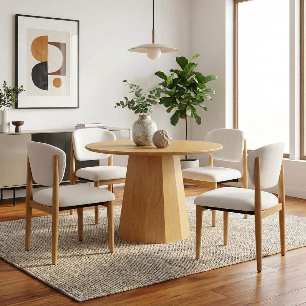 Dovelina Flora Upholstered Modern White Dining Chairs with Natural Leg ...