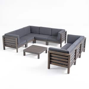 Oana Grey 9-Piece Wood Patio Conversation Sectional Seating Set with Dark Grey Cushions