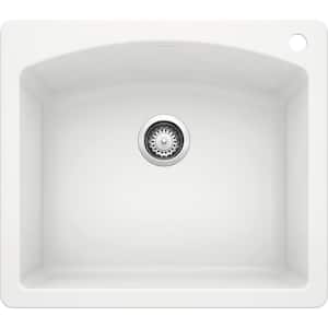 DIAMOND Silgranit 25 in. Dual Mount Granite Composite White Single Bowl Kitchen Sink with 1-Hole