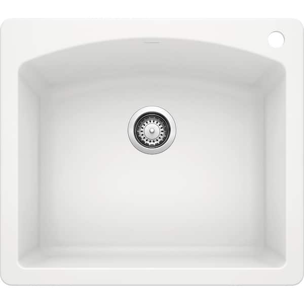 Blanco DIAMOND Silgranit 25 in. Dual Mount Granite Composite White Single Bowl Kitchen Sink with 1-Hole