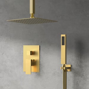 Classic Rain 10 in. Single Handle 2-Spray Shower Faucet 2.5 GPM with Pressure Balance in. Brushed Gold Valve Included