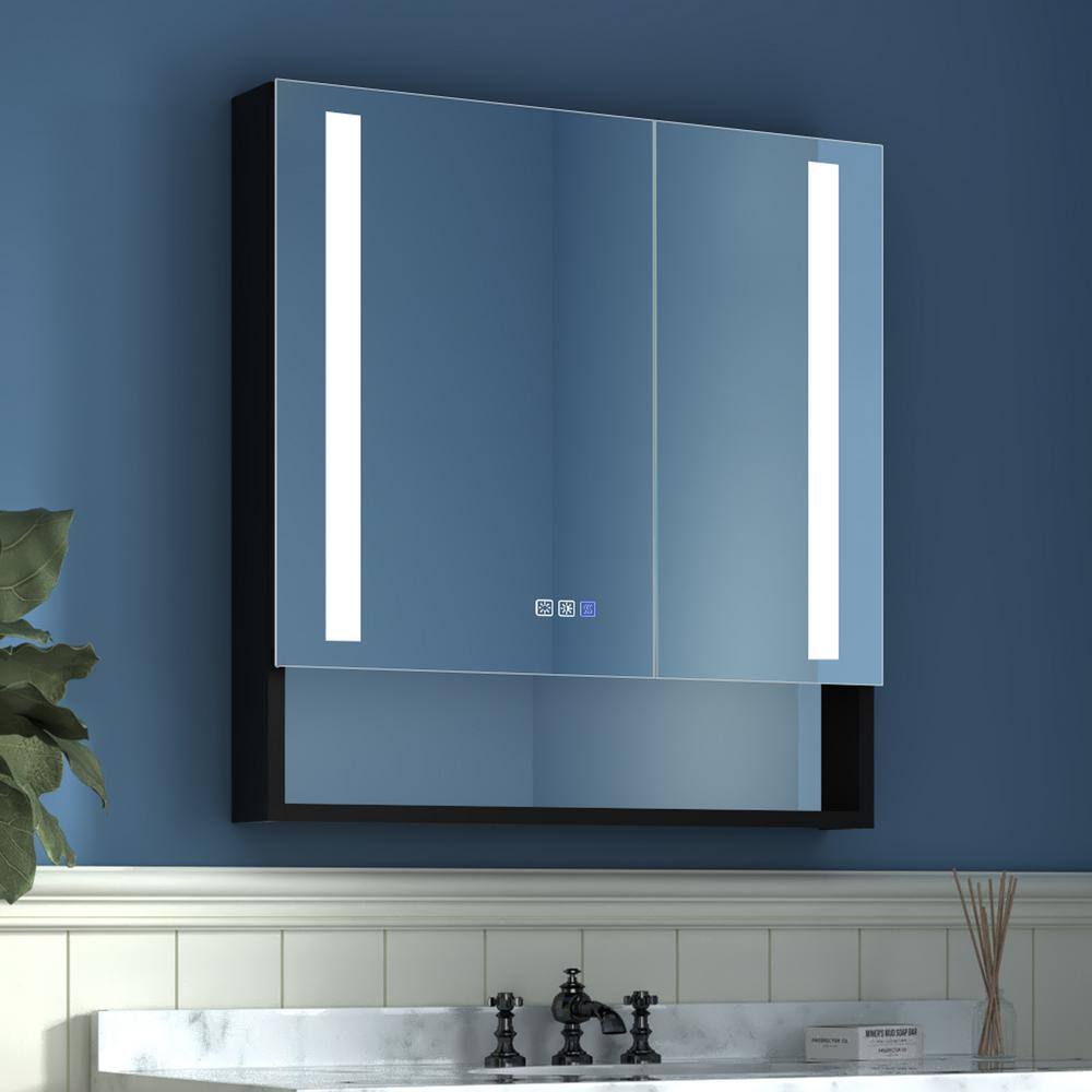 ExBrite 30 in. W x 32 in. H Black Aluminum Recessed/Surface Mount Left