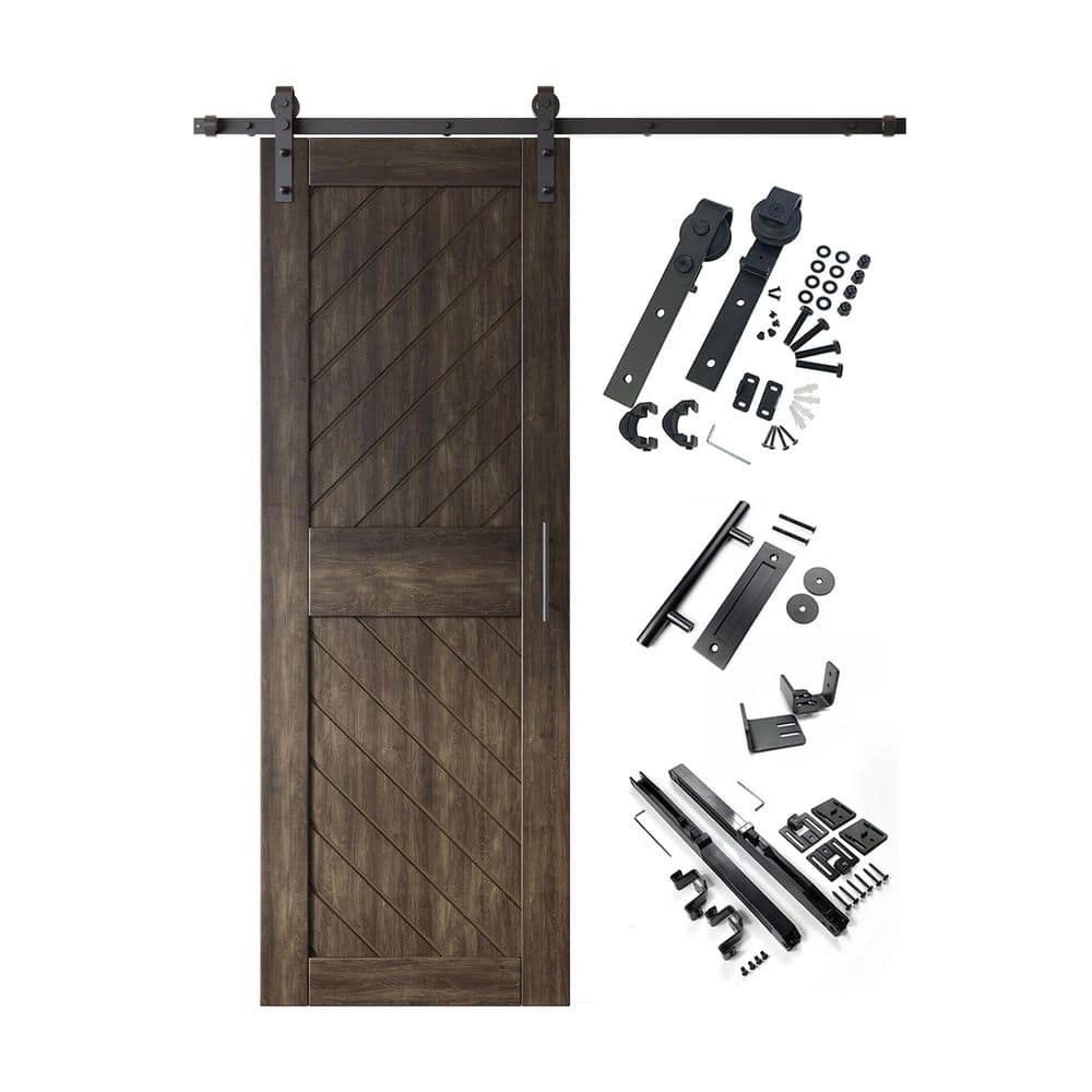 XT3 30 in. x 84 in. C-Panel Ebony Slanted Stripe Design Solid Pine Wood Sliding Barn Door with Hardware Kit price history on PriceWatchPro