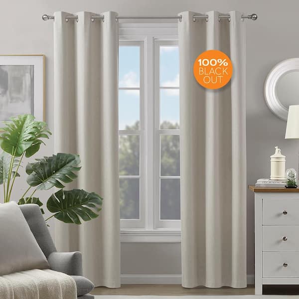 Fairfax Ivory 38 in. W x 84 in. L Grommet 100% Blackout Curtain (Single Panel)