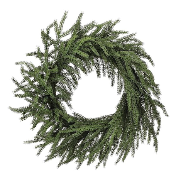 28 in. Green Artificial Real Touch Forest Norfolk Pine Wreath